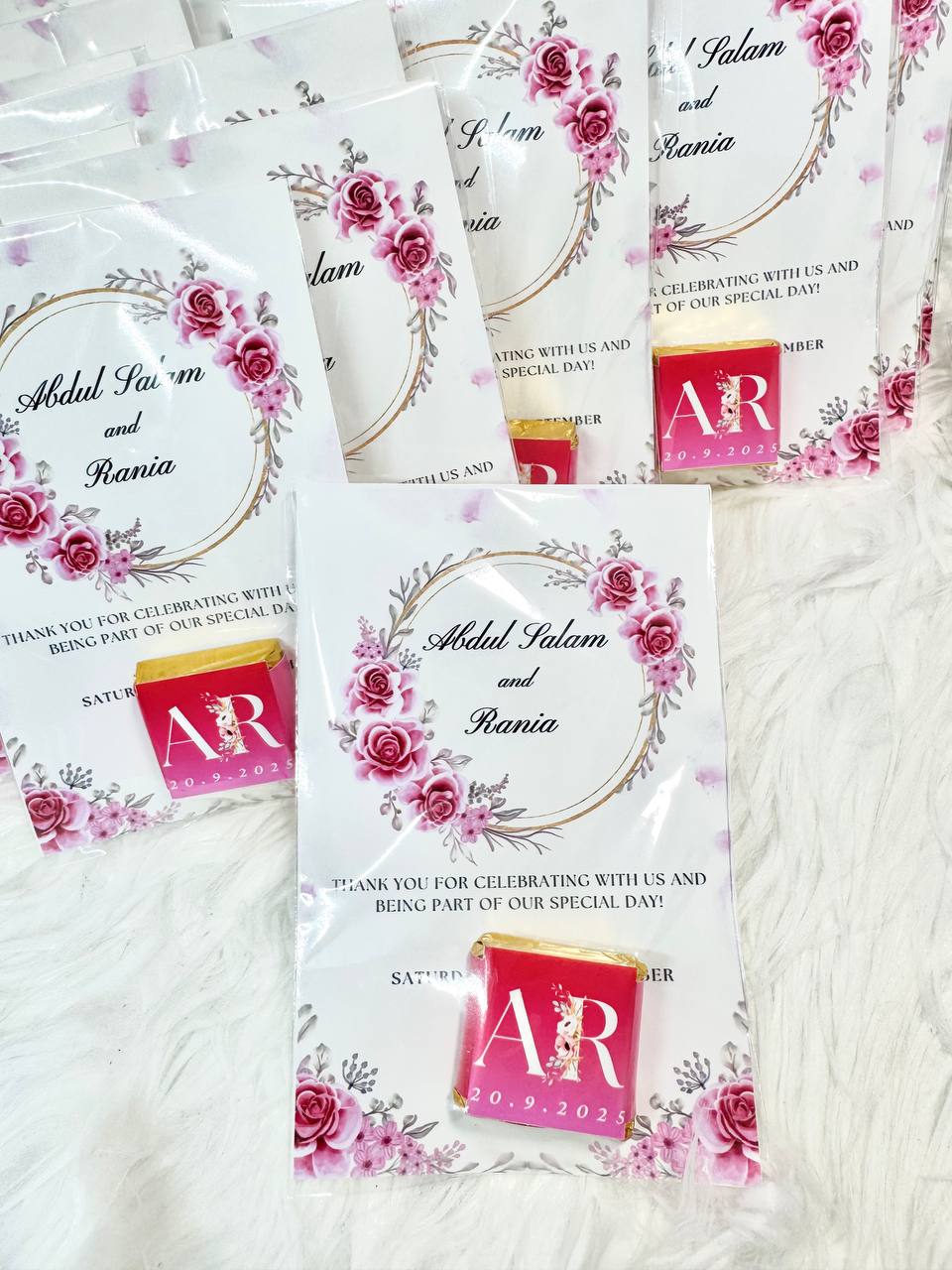 Thank you card with chocolates for parties