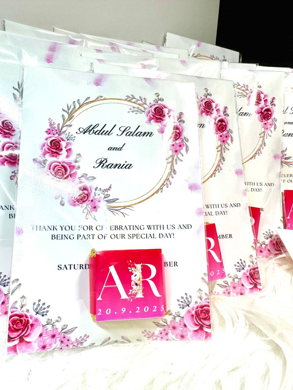 Thank you card with chocolates for parties