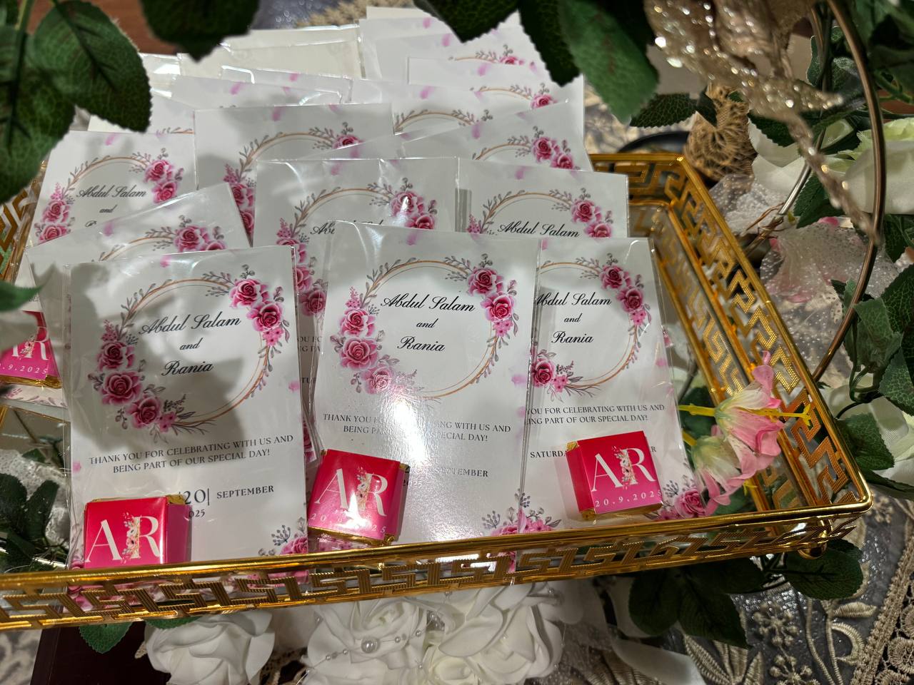 Thank you card with chocolates for parties